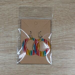 Retro Multicolor Striped Hoop Earrings – Round Acrylic Dangle Jewelry for Women